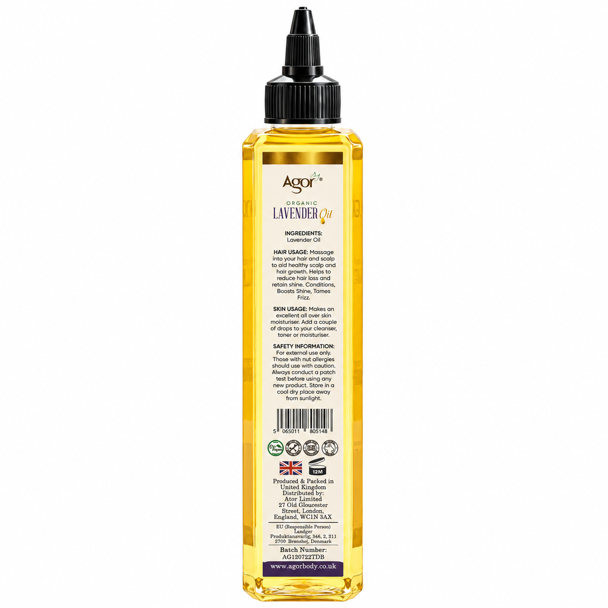 Agor Organic Lavender Oil For Hair & Body 250ml