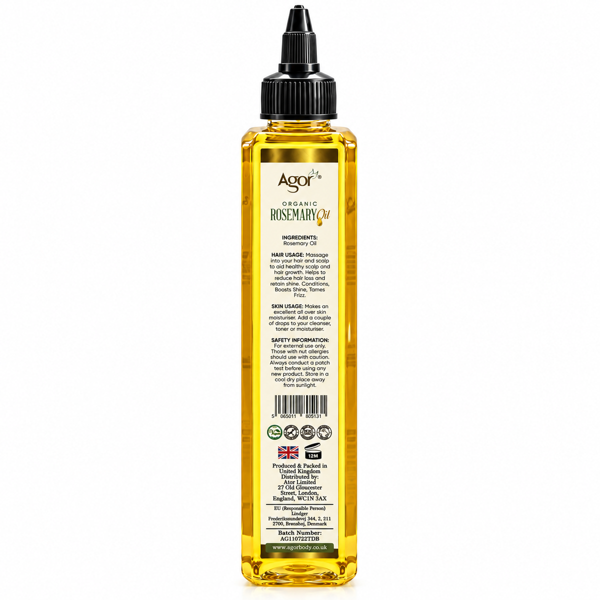 Agor Organic Rosemary Oil For Hair & Body 250ml