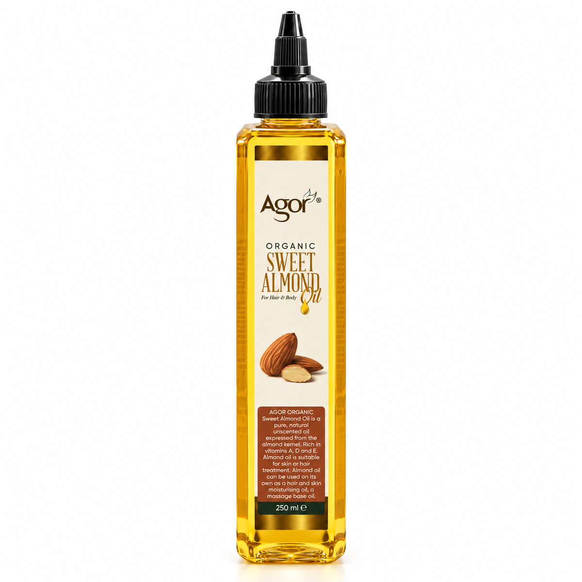 Agor Organic Sweet Almond Oil For Hair & Body 250ml