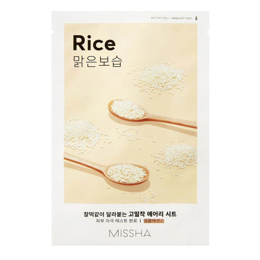 Missha Airy Fit Sheet Mask Rice 19g sachet on white background