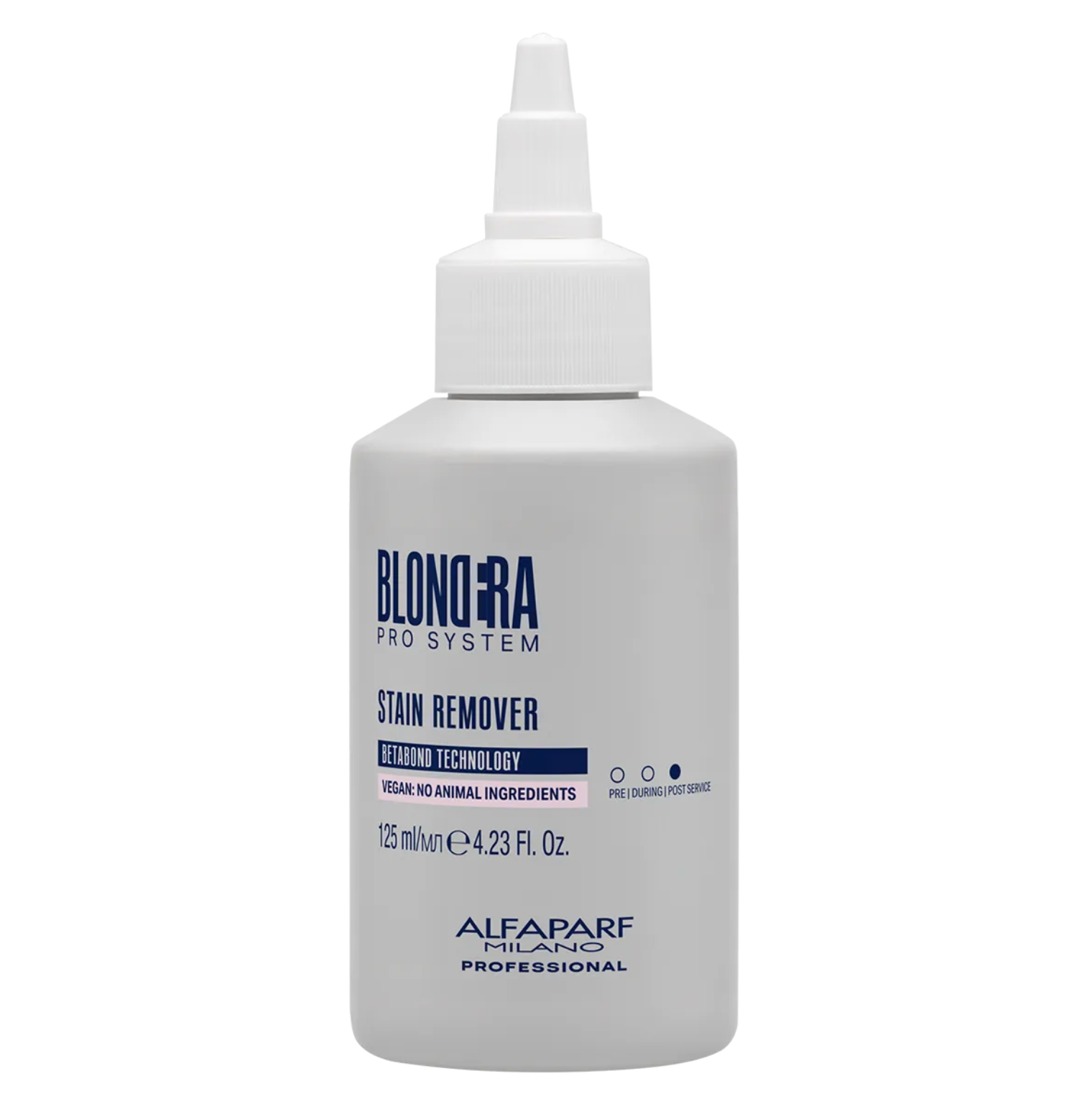 Alfaparf Milano Blondera Pro System Stain Remover 125ml professional hair colour stain remover bottle for gently removing bleach and hair colour stains from the skin during salon lightening and colouring services.