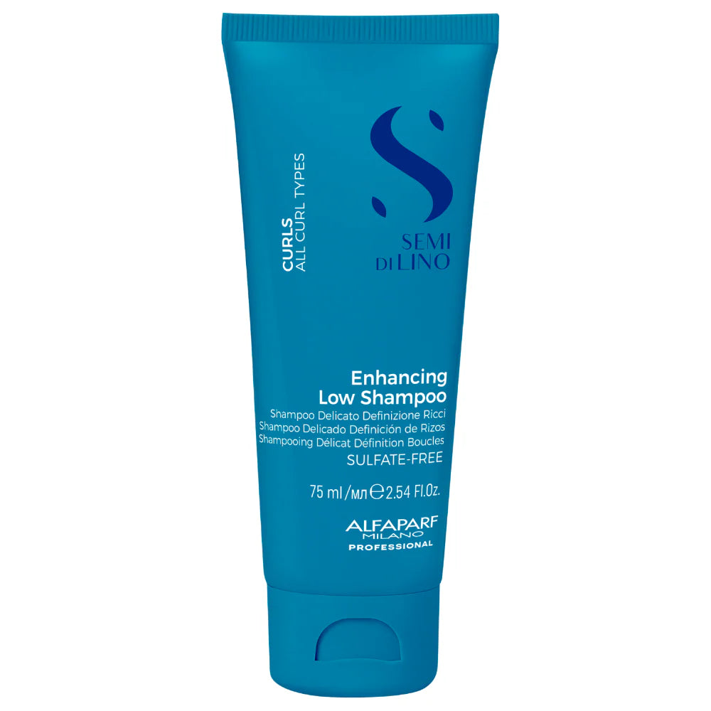 Alfaparf Milano Semi di Lino Curls Enhancing Low Shampoo 75ml travel-size sulfate-free shampoo for curly and wavy hair that defines curls and controls frizz.