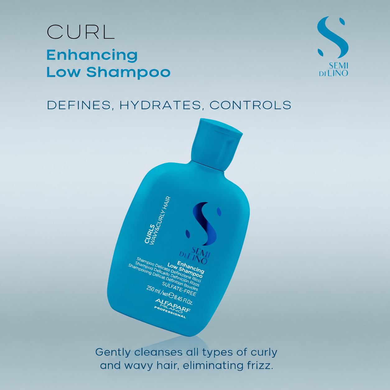Alfaparf Milano Semi di Lino Curls Enhancing Low Shampoo 250ml sulfate-free shampoo for curly and wavy hair that hydrates, defines curls and reduces frizz.