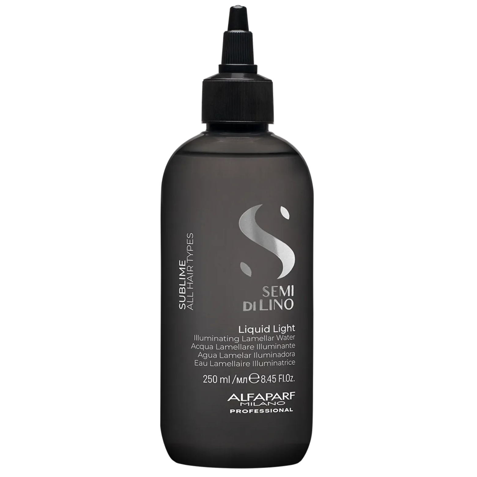 Alfaparf Milano Semi di Lino Sublime Liquid Light Illuminating Lamellar Water 250ml – professional shine-enhancing hair treatment for smoother, softer and more radiant hair.