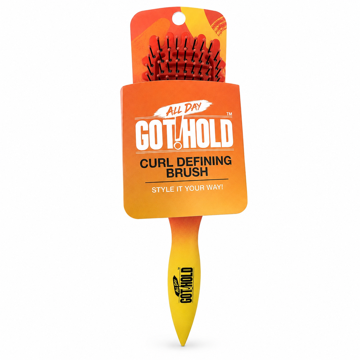 front view of All Day Got Hold Curl Defining Brush in retail packaging