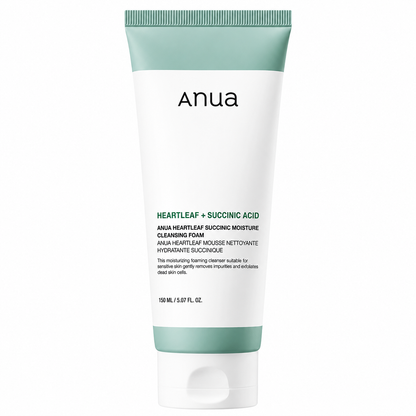 Anua Heartleaf Succinic Moisture Cleansing Foam 150ml tube on white background