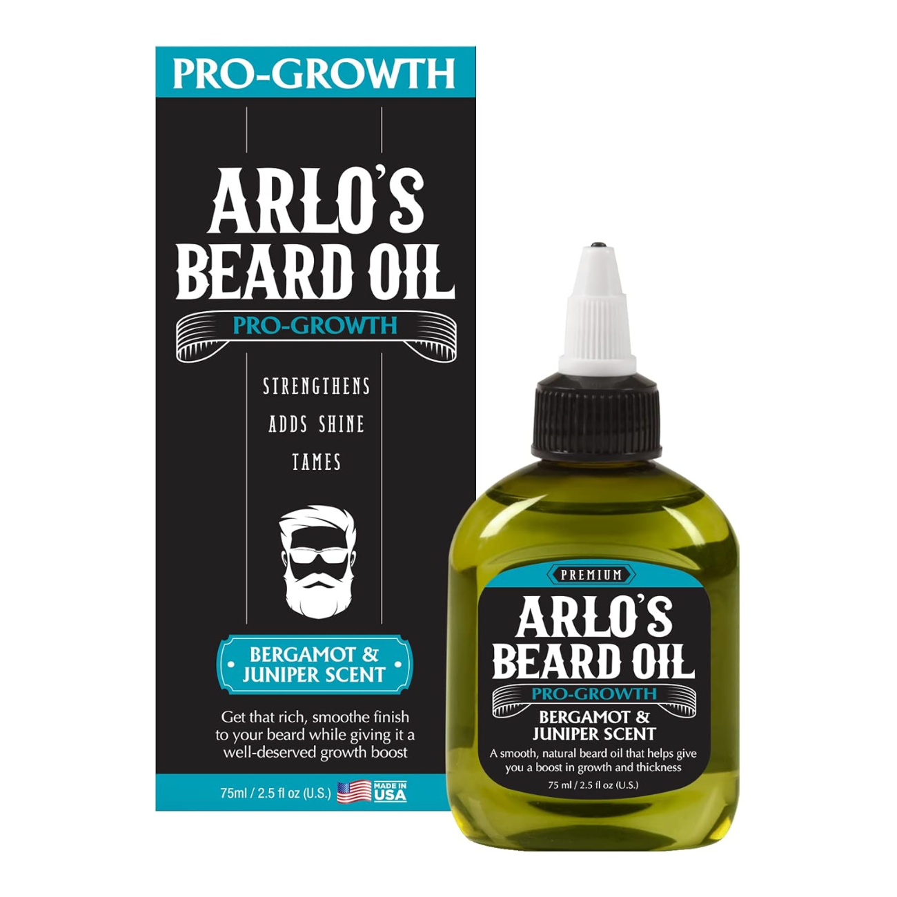 Arlo's Beard Oil Pro-Growth Bergamot & Juniper Scent 75ml (2.5 fl oz) to strengthen, tame and add shine while supporting fuller, healthier beard growth.