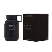 Armaf Odyssey Homme Eau De Parfum 100ml men's perfume bottle with matching black retail box, luxury masculine fragrance presentation on a white background.