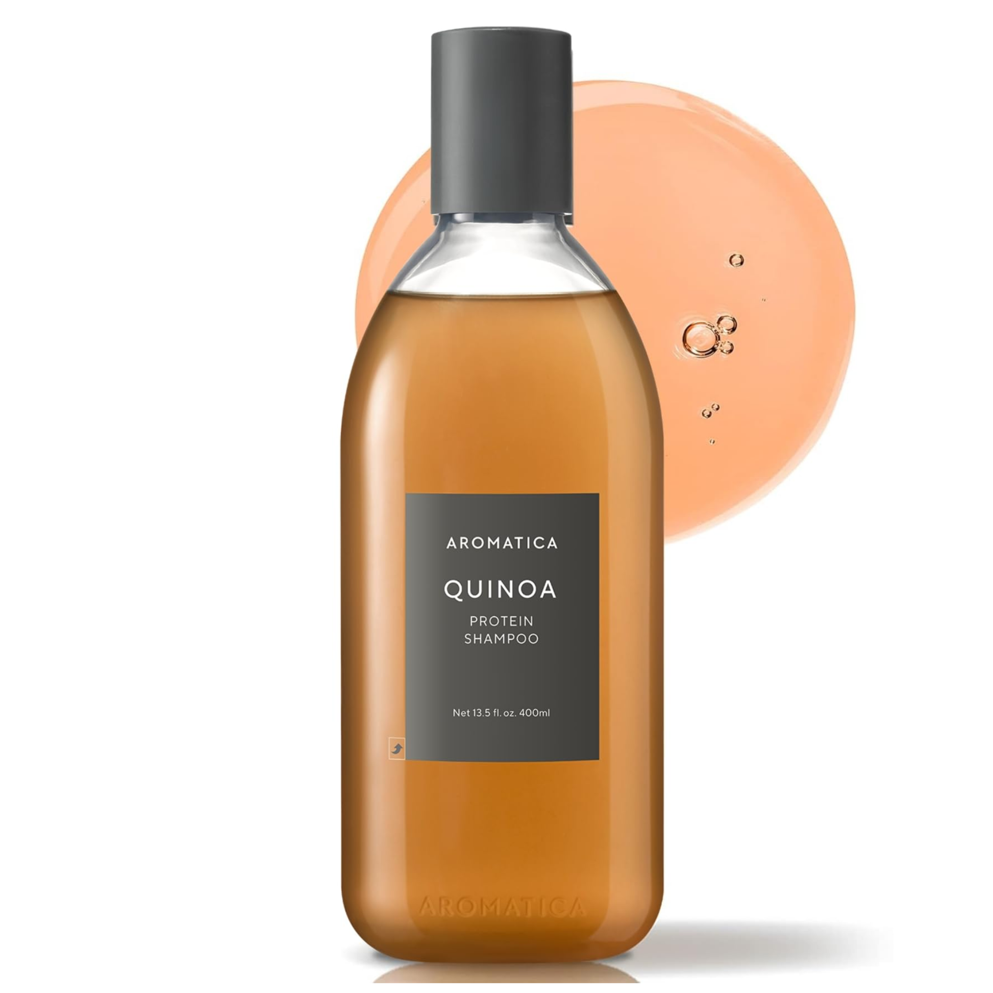 Aromatica Quinoa Protein Shampoo 400ml bottle and texture
