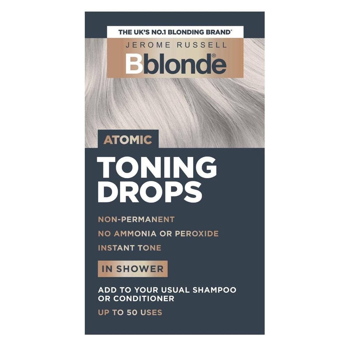 Jerome Russell Bblonde Toning Drops 50ml retail box packaging on a clean white background 