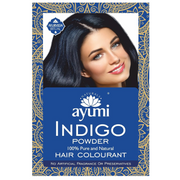Ayumi 100% pure natural Indigo Powder herbal hair colour made from Indigofera tinctoria for naturally colouring hair black and covering grey hair.