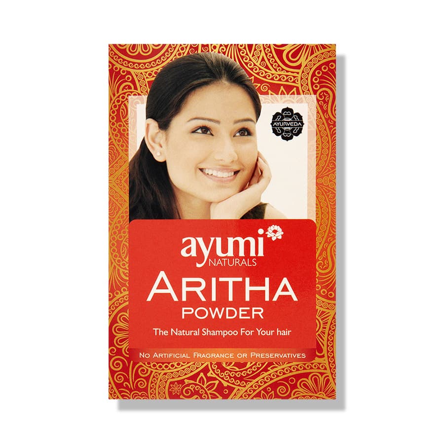 Ayumi Aritha Powder 100g natural herbal shampoo made from reetha for gently cleansing hair, removing excess oil, and promoting healthy, shiny hair.