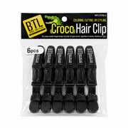 BTL Croco Hair Clips Black 6 Pack professional double hinged salon sectioning clips for hair cutting, colouring, styling, blow drying and braiding. Strong alligator hair clips suitable for thick, curly, natural, textured, straight and long hair with secure non-slip grip.
