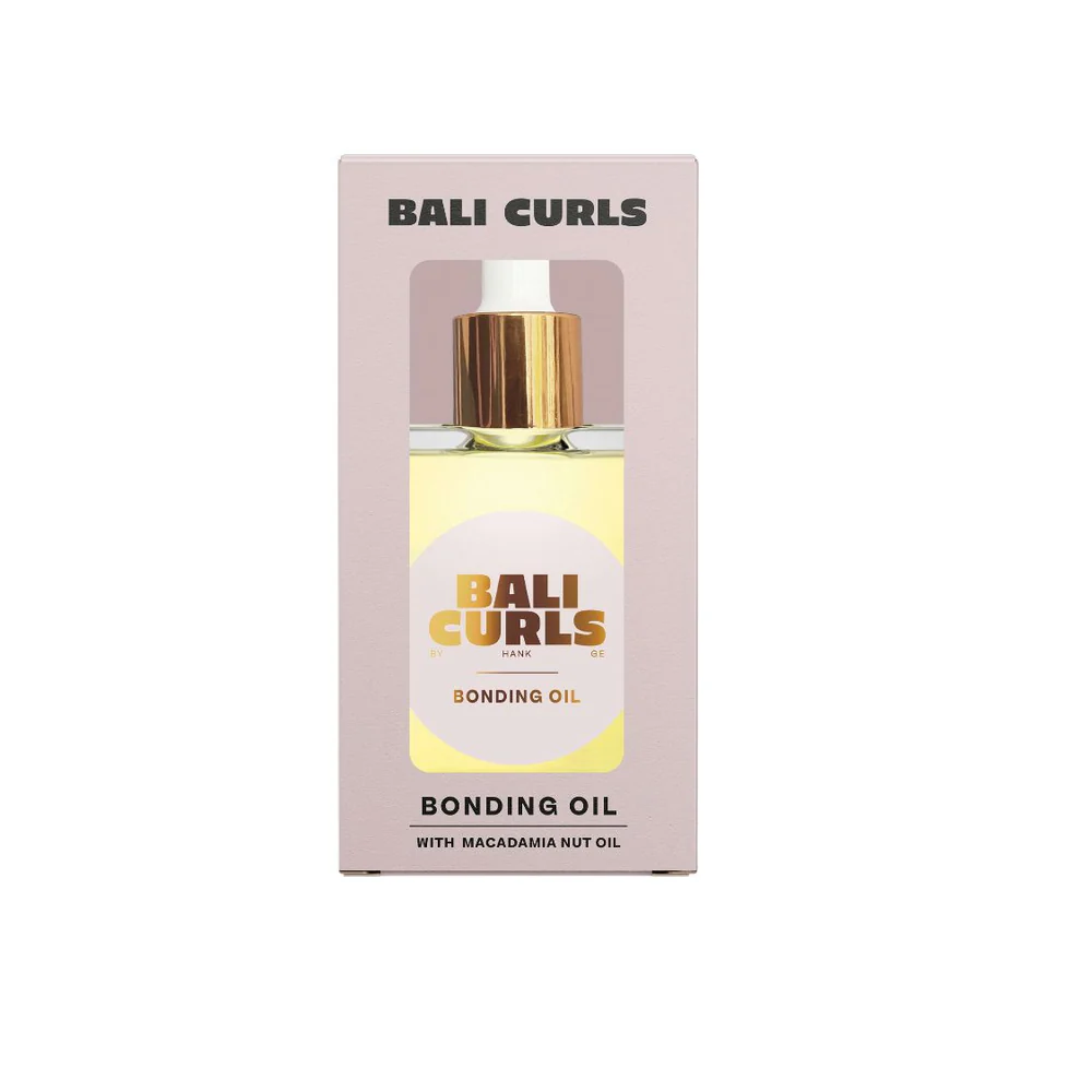 Bali curls in a pink package. A bonding oil featuring macadamia nut oil