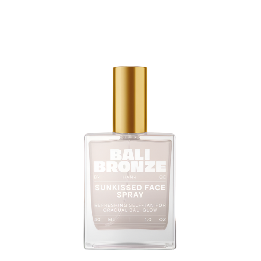 Bali Bronze sunkissed face spray bottle with gold cap on a beige background