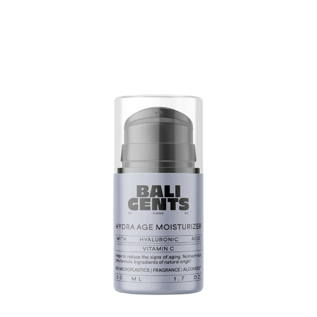 Bali Gents Hydra Age Moisturizer bottle on a light purple background