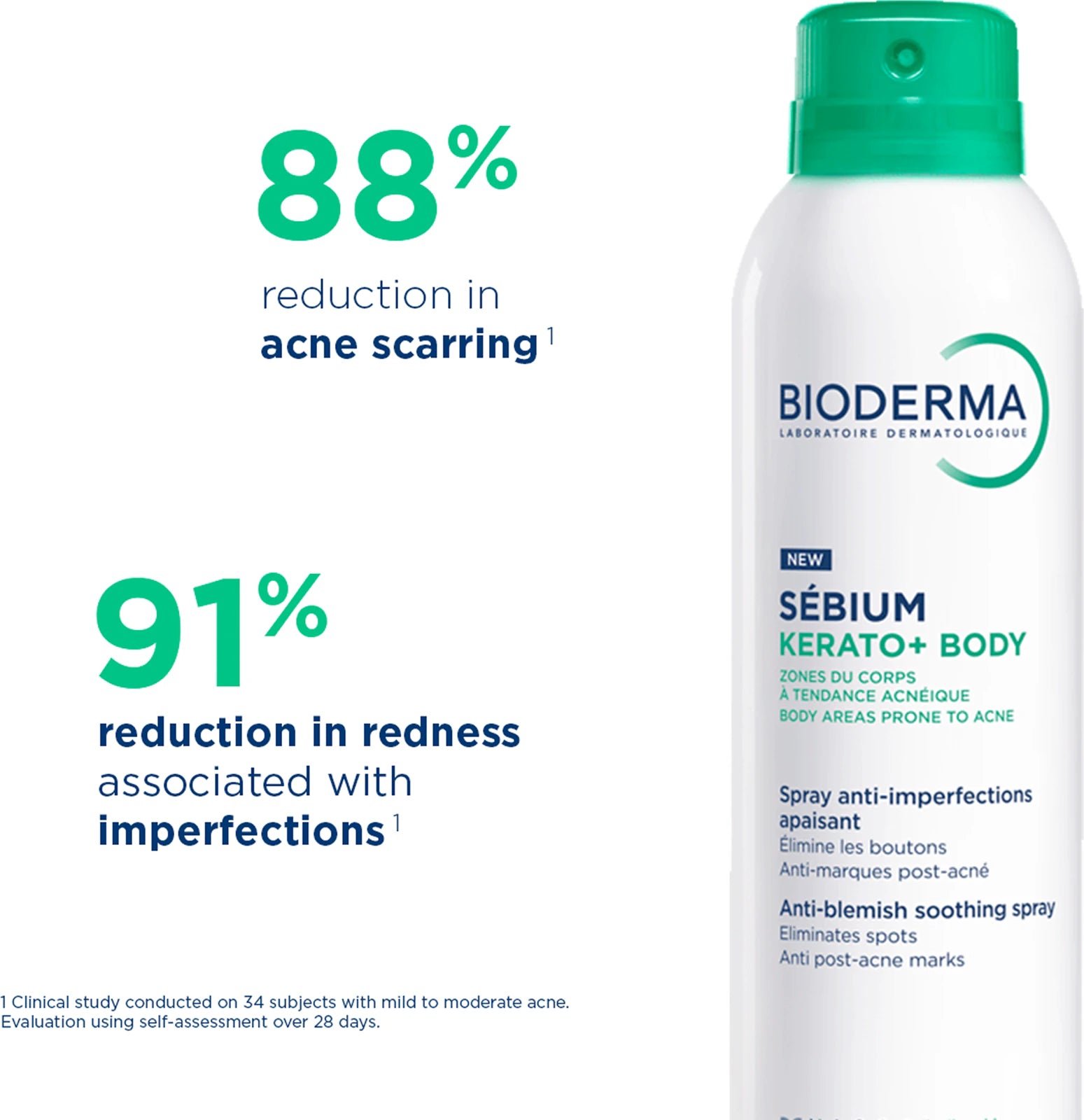 Bioderma Sebium Kerato+ Anti-Blemish Soothing Body Spray 150ml results based on clinical study