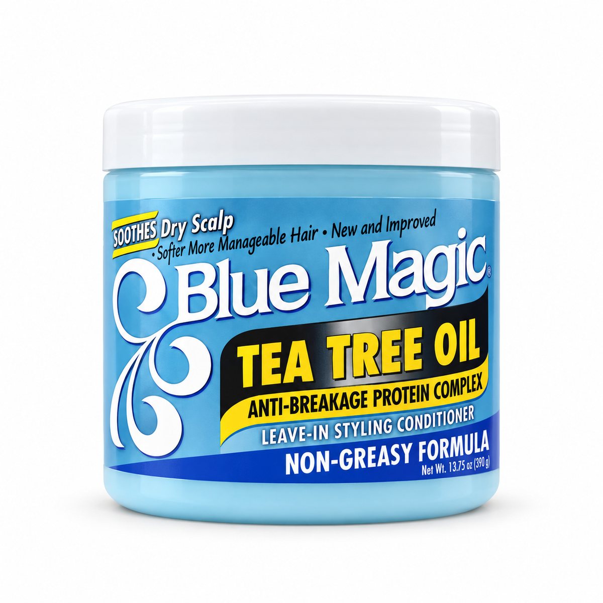 Blue Magic Tea Tree Oil Anti-Breakage Protein Complex Leave-In Styling Conditioner 13.75oz for dry scalp and softer manageable hair