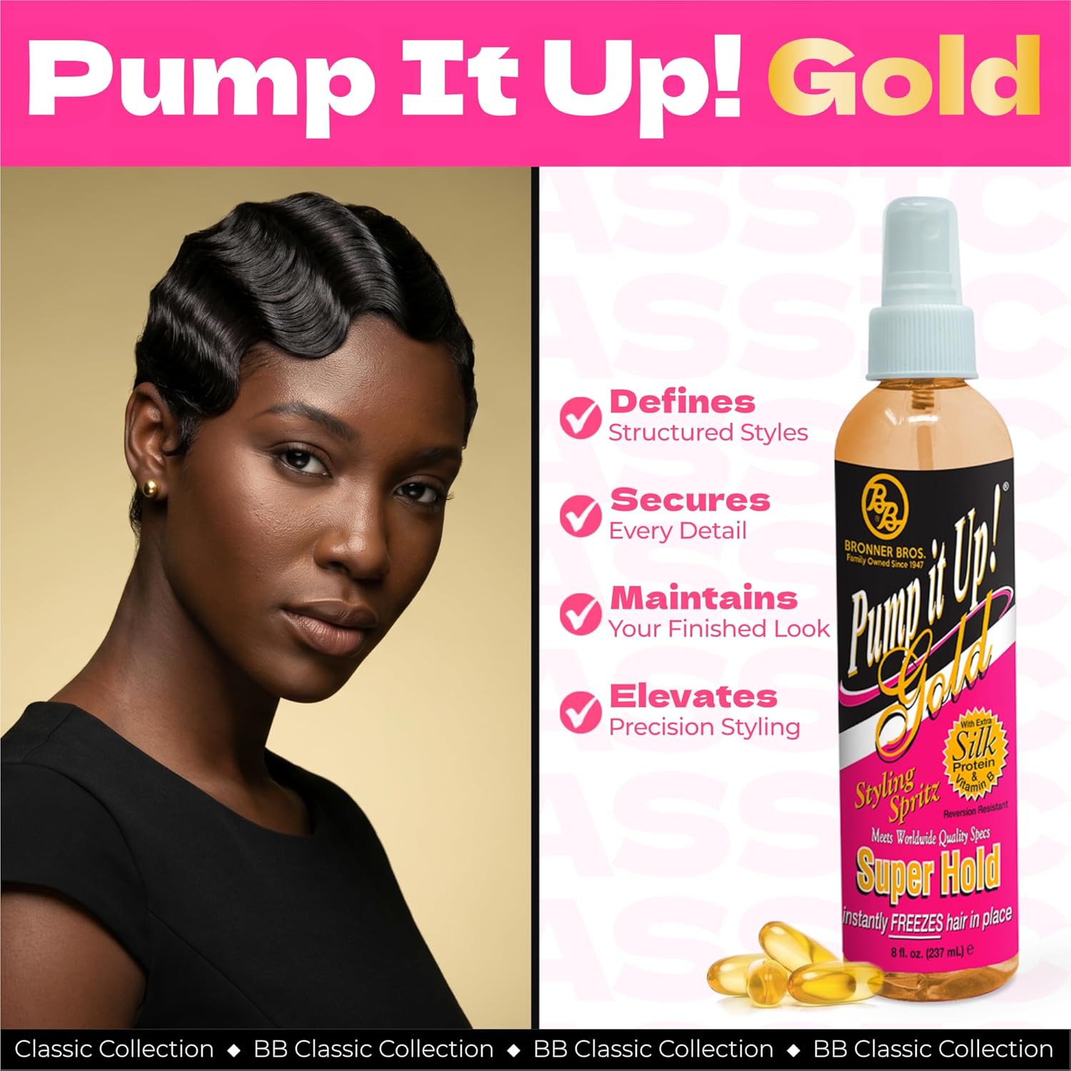 Bronner Bros. Pump It Up Gold Styling Spritz Super Hold 8oz