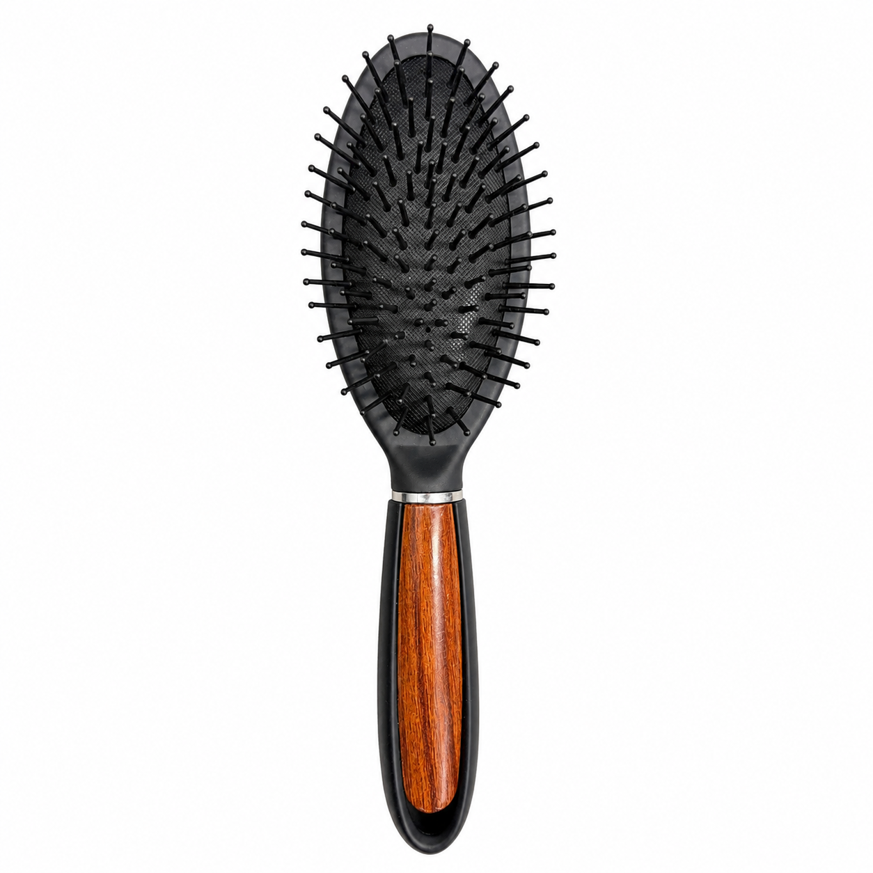 CS Beauty Cushion Brush with wood-effect handle – gentle detangling hairbrush for reducing breakage, smoothing hair and massaging the scalp.
