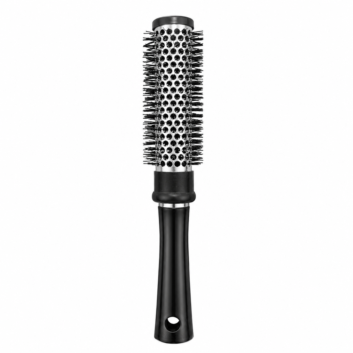 CS Beauty Thermal Radial Brush with ceramic vented barrel and ergonomic black handle for faster blow drying, adding volume, smoothing hair and creating soft curls on a white background.