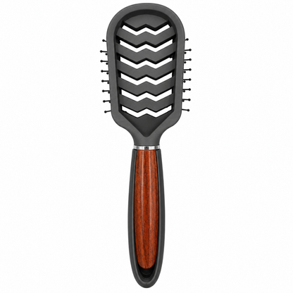 Back view of CS Beauty Vent Brush with wood-effect handle – breathable vent design for faster airflow and efficient styling.

