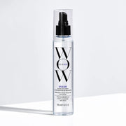 A bottle of Color Wow Speed Dry Blow-Dry Spray with a pump dispenser, labeled as 'alcohol-free', 'clinically proven', and 'new technology'.