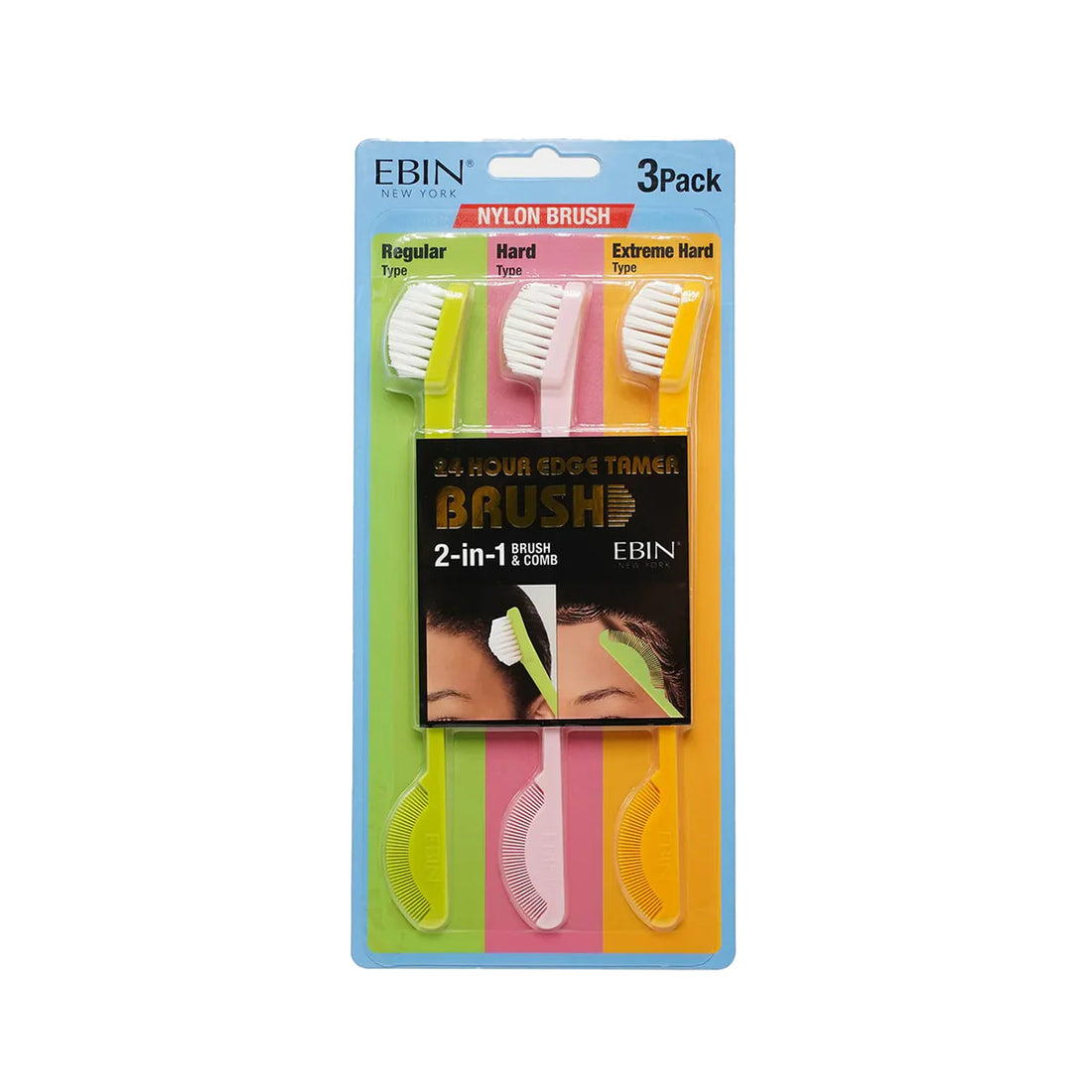 Ebin New York 24 Hour Edge Tamer Brushes 3 Pack Nylon