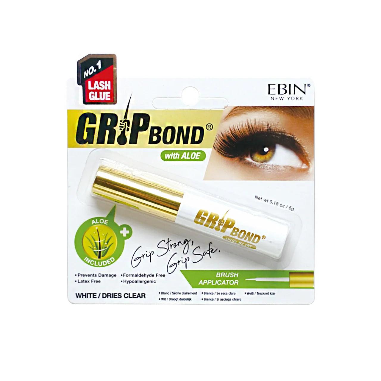 Ebin New York Grip Bond Lash Adhesive with Aloe Brush Applicator