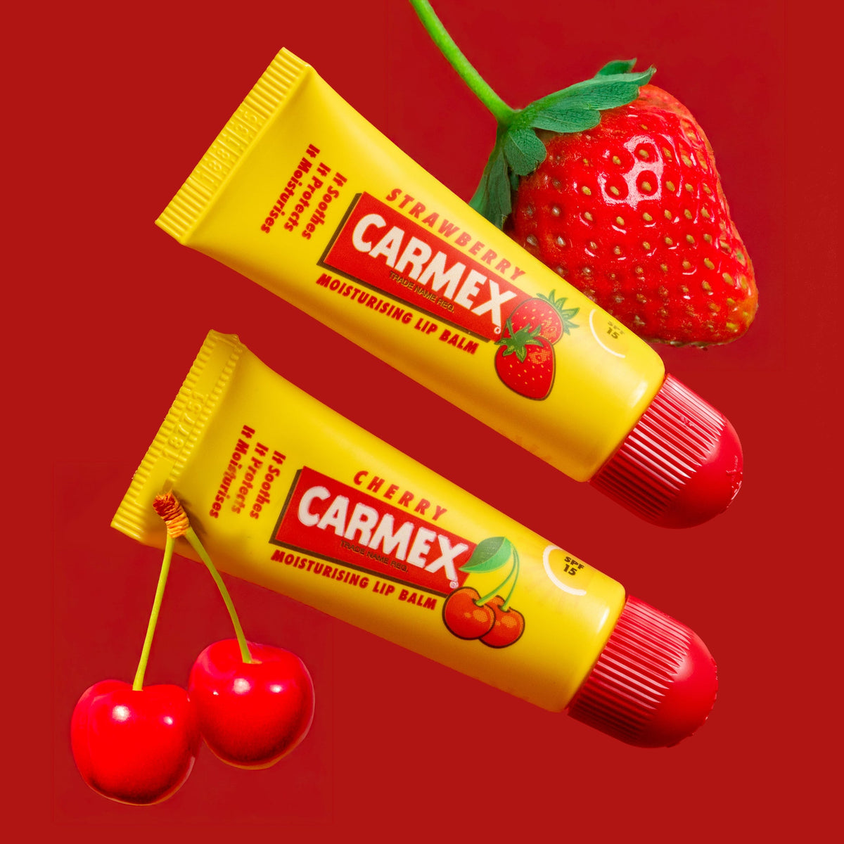 Carmex Strawberry & Cherry Lip Balm Tube Duo Pack SPF 15