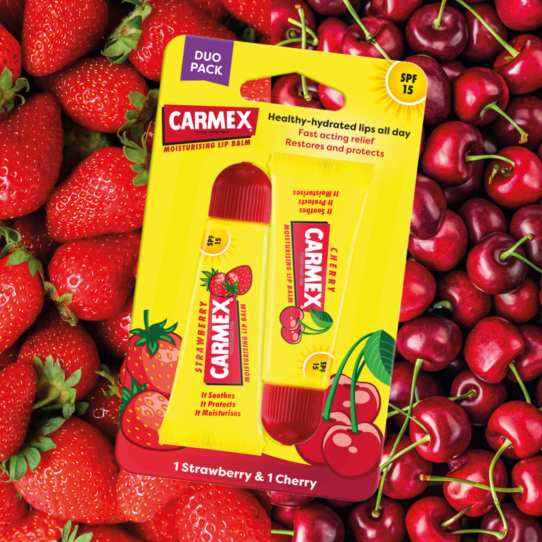 Carmex Strawberry & Cherry Lip Balm Tube Duo Pack SPF 15