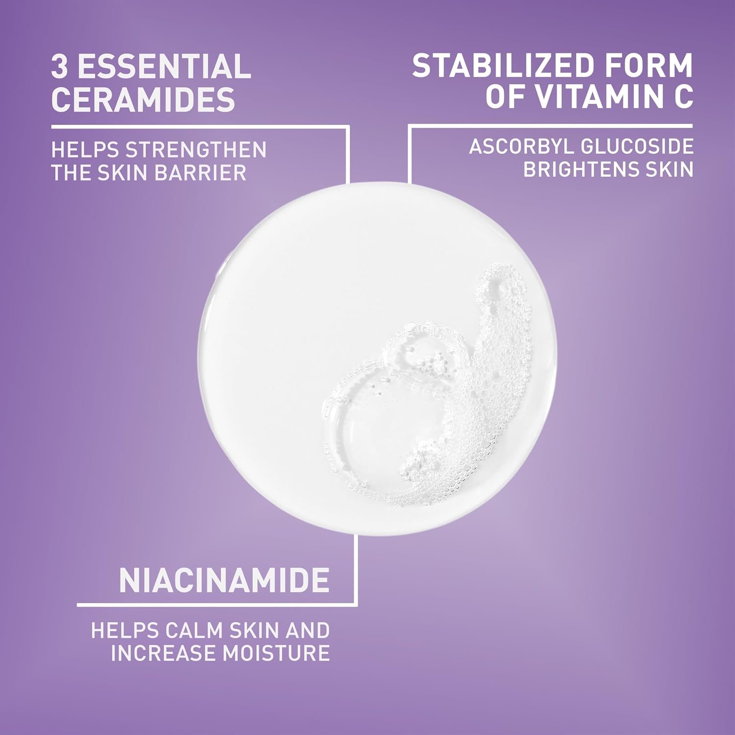 CeraVe Brightening Vitamin C Cleanser ingredients featuring stabilized Vitamin C (Ascorbyl Glucoside), three essential ceramides and niacinamide for brighter, healthier-looking skin.