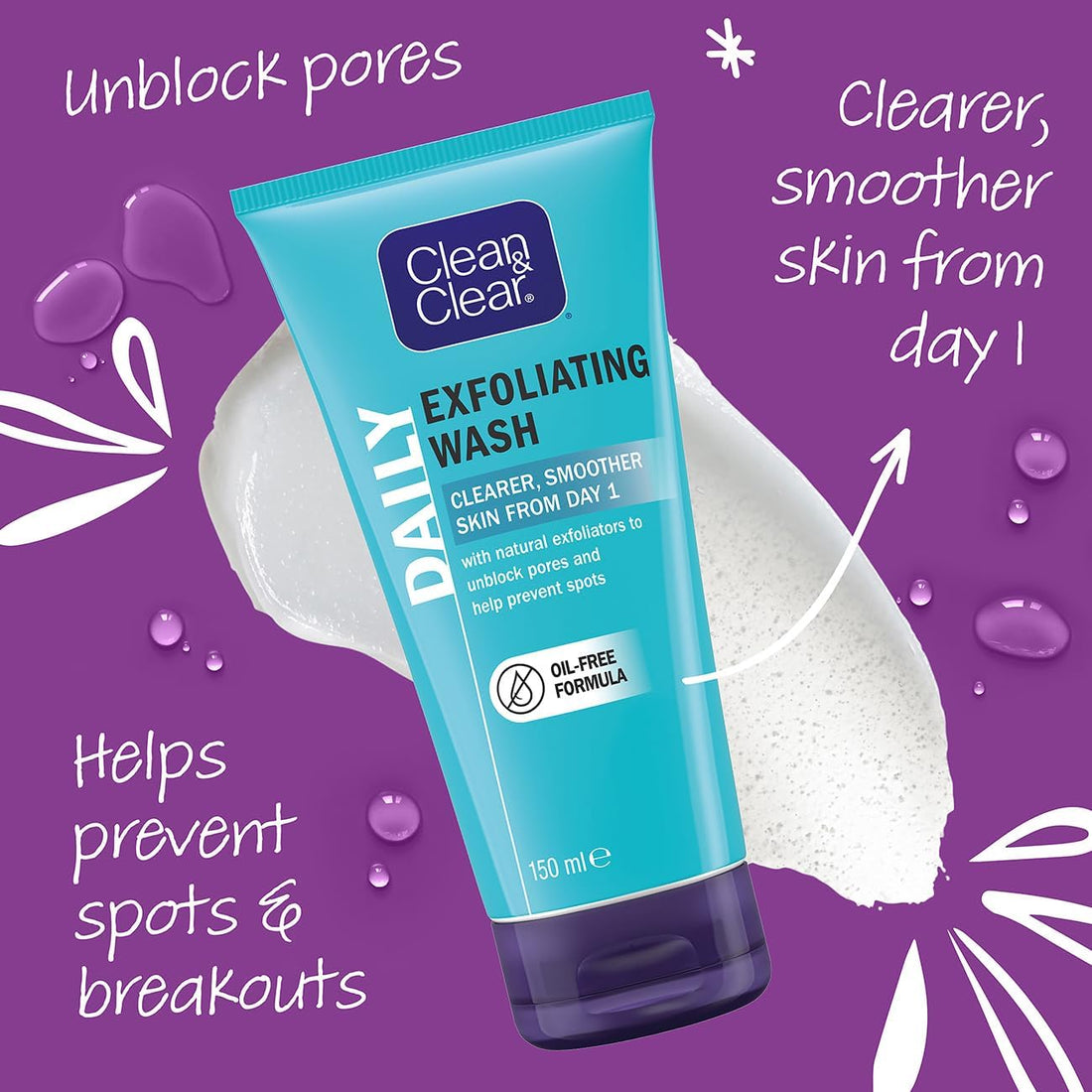 Clean &amp; Clear Daily Exfoliating Wash 150ml features