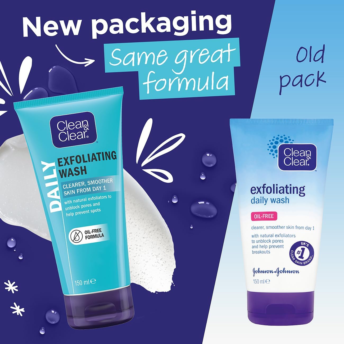 Clean & Clear Daily Exfoliating Wash 150ml new and old packaging