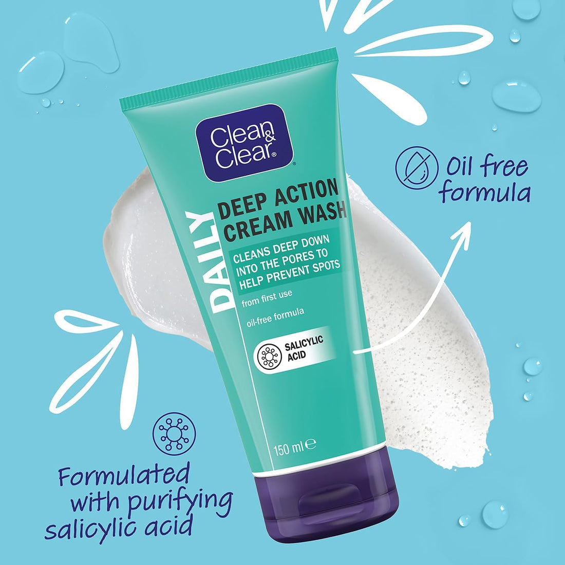 Clean &amp; Clear Deep Action Cream Wash 150ml features