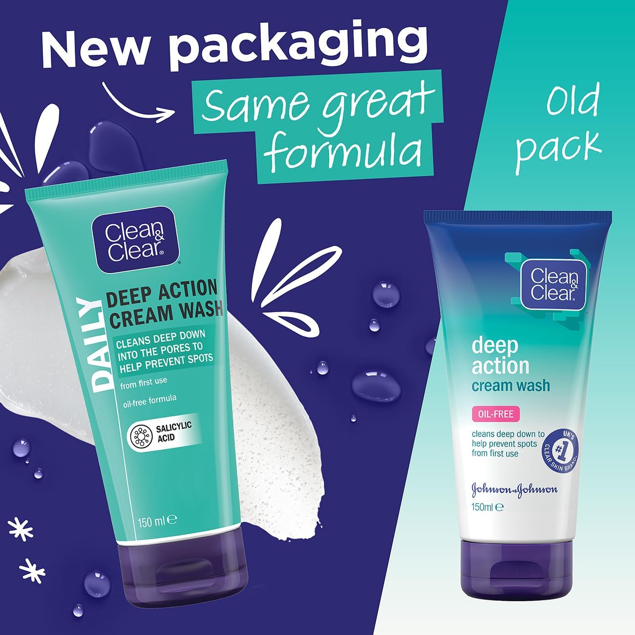 Clean & Clear Deep Action Cream Wash 150ml new and old packaging