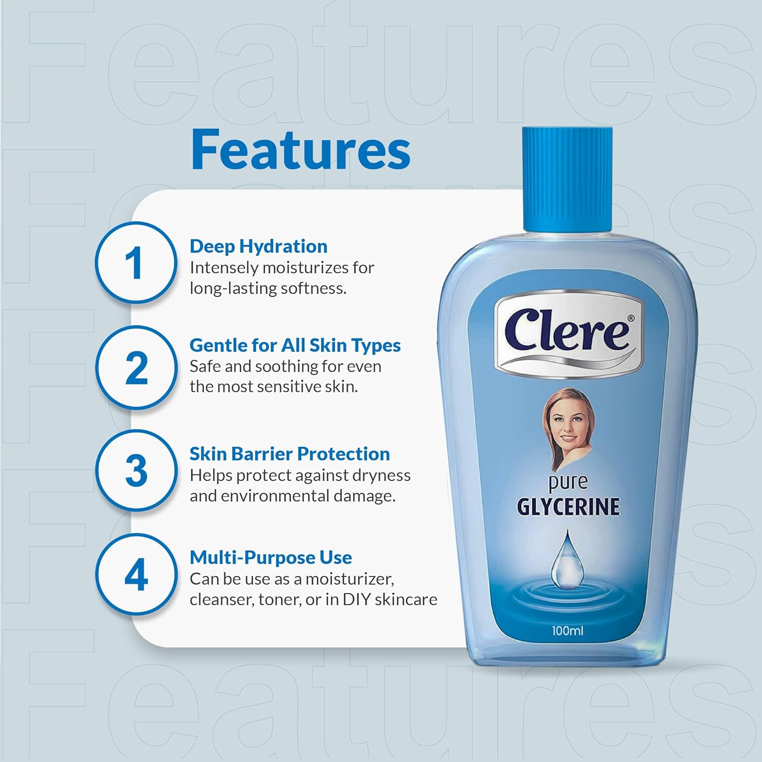 Clere Pure Glycerine features and benefits