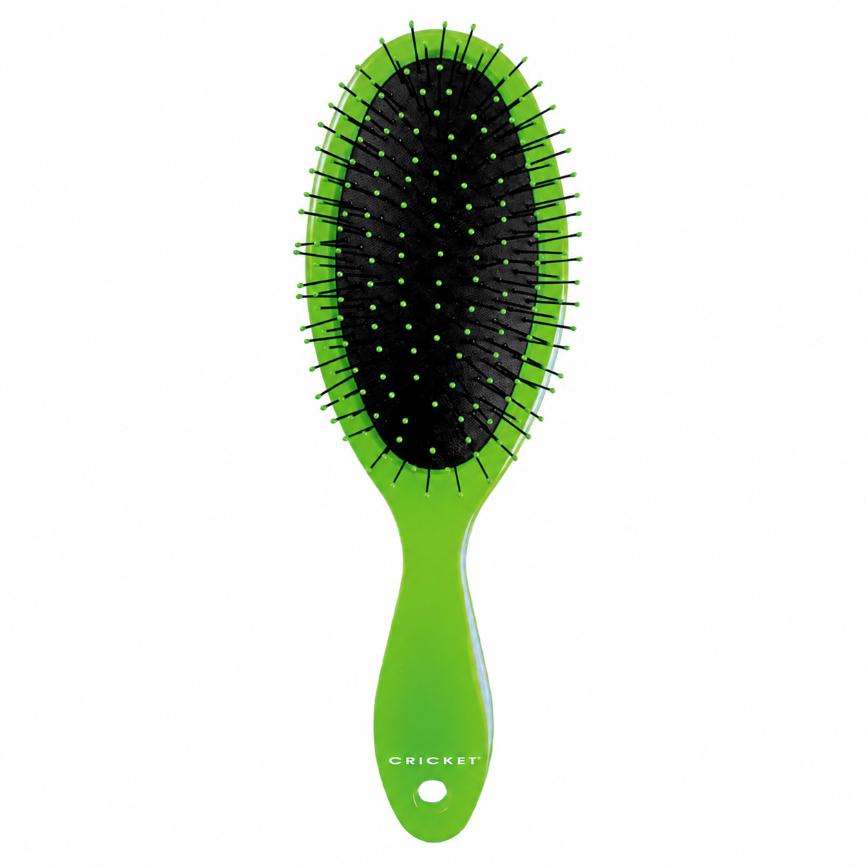 Cricket Detangling Brush in Electric Green with flexible ball-tip bristles for gentle detangling, reducing breakage and smoothing wet or dry hair on all hair types.