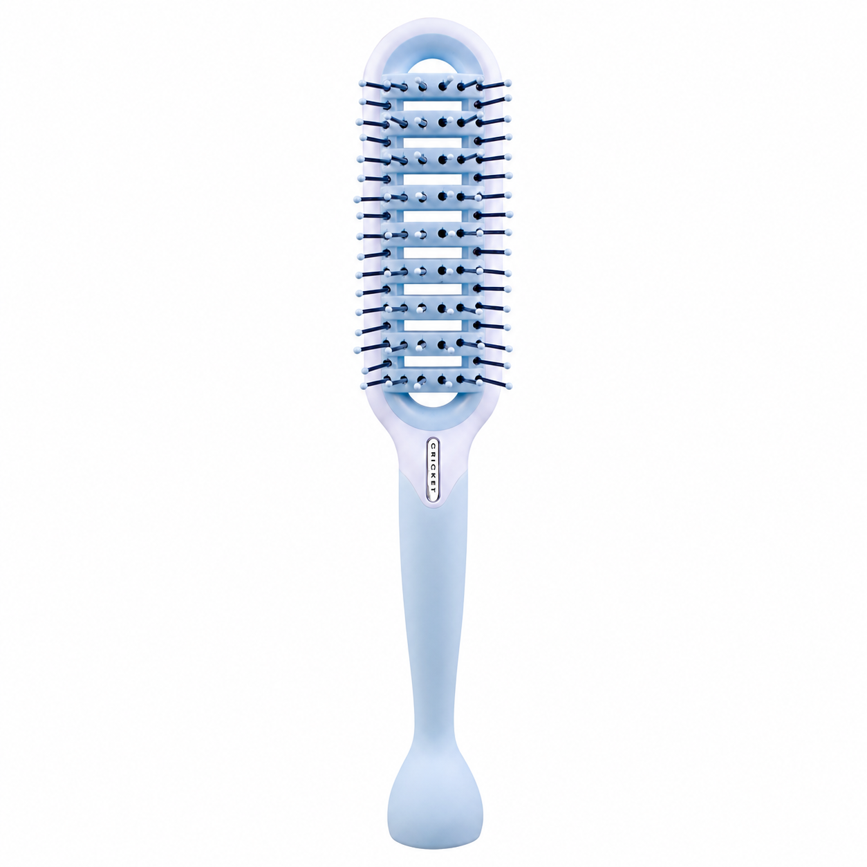 Cricket Friction Free Vent Brush with vented barrel and flexible ball-tip bristles for faster blow drying, gentle detangling and smooth styling on all hair types.