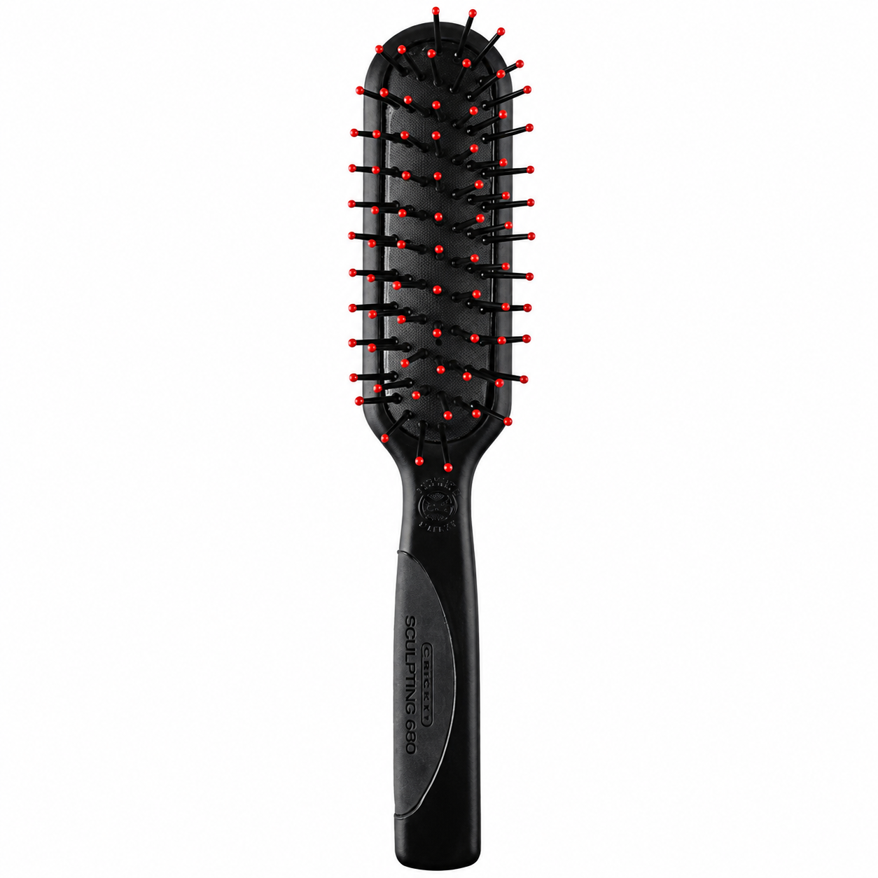 Cricket Static Free Sculpting 680 Hair Brush with anti-static ball-tip bristles for gentle detangling, smoothing, blow drying and everyday styling on all hair types.