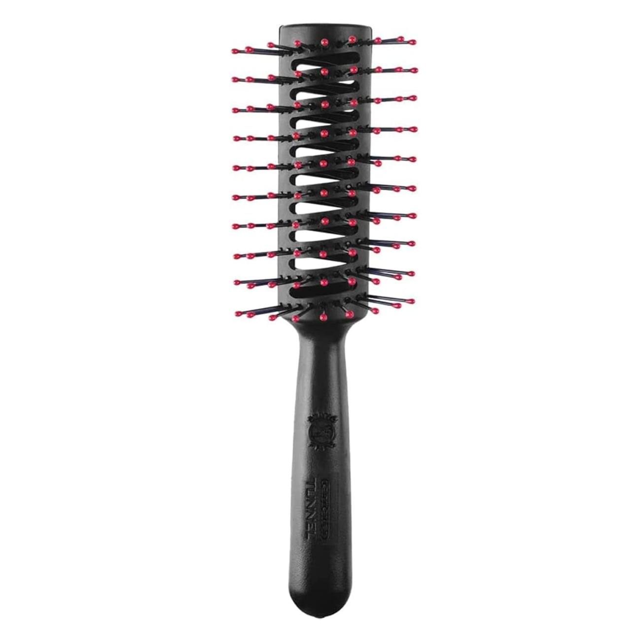 Cricket Static Free Tunnel Brush with vented tunnel design and anti-static ball-tipped bristles for faster blow drying, adding volume, lifting roots and reducing frizz during styling.