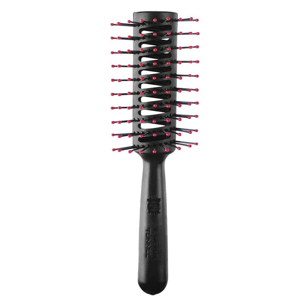 Cricket Static Free Tunnel Brush with vented tunnel design and anti-static ball-tipped bristles for faster blow drying, adding volume, lifting roots and reducing frizz during styling.