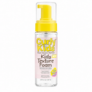 CurlyKids Kids Texture Foam 187ml NEW hair styling foam with yellow pump dispenser on a white background, professional product image for curly and textured children's hair.