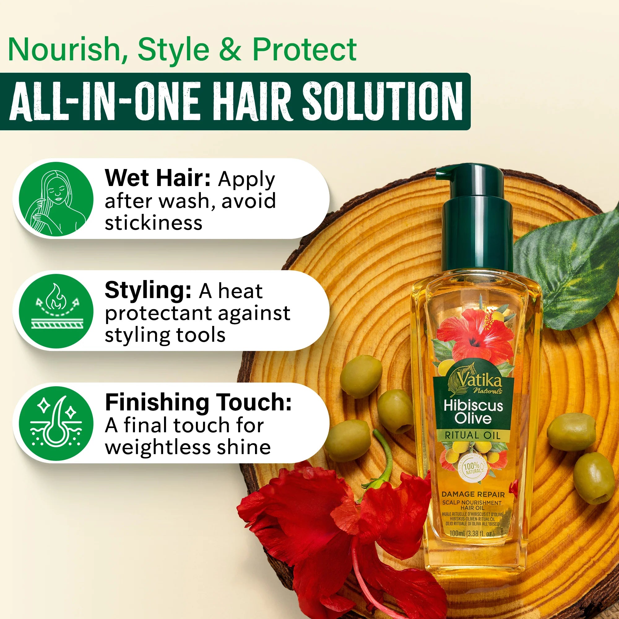 Dabur Vatika Hibiscus Olive Ritual Oil Damage Repair 100ml