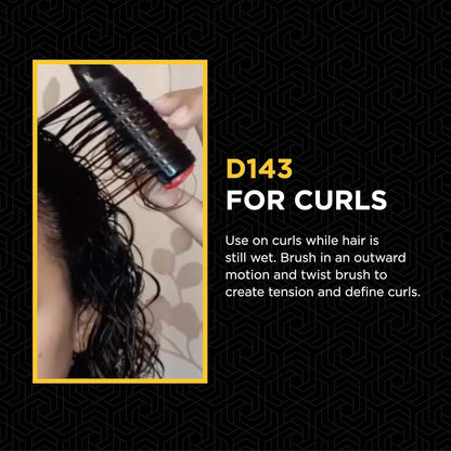 Denman D143 The Long Styler Brush defining wet curls with brush twisting technique to enhance curl definition and create tension during styling.
