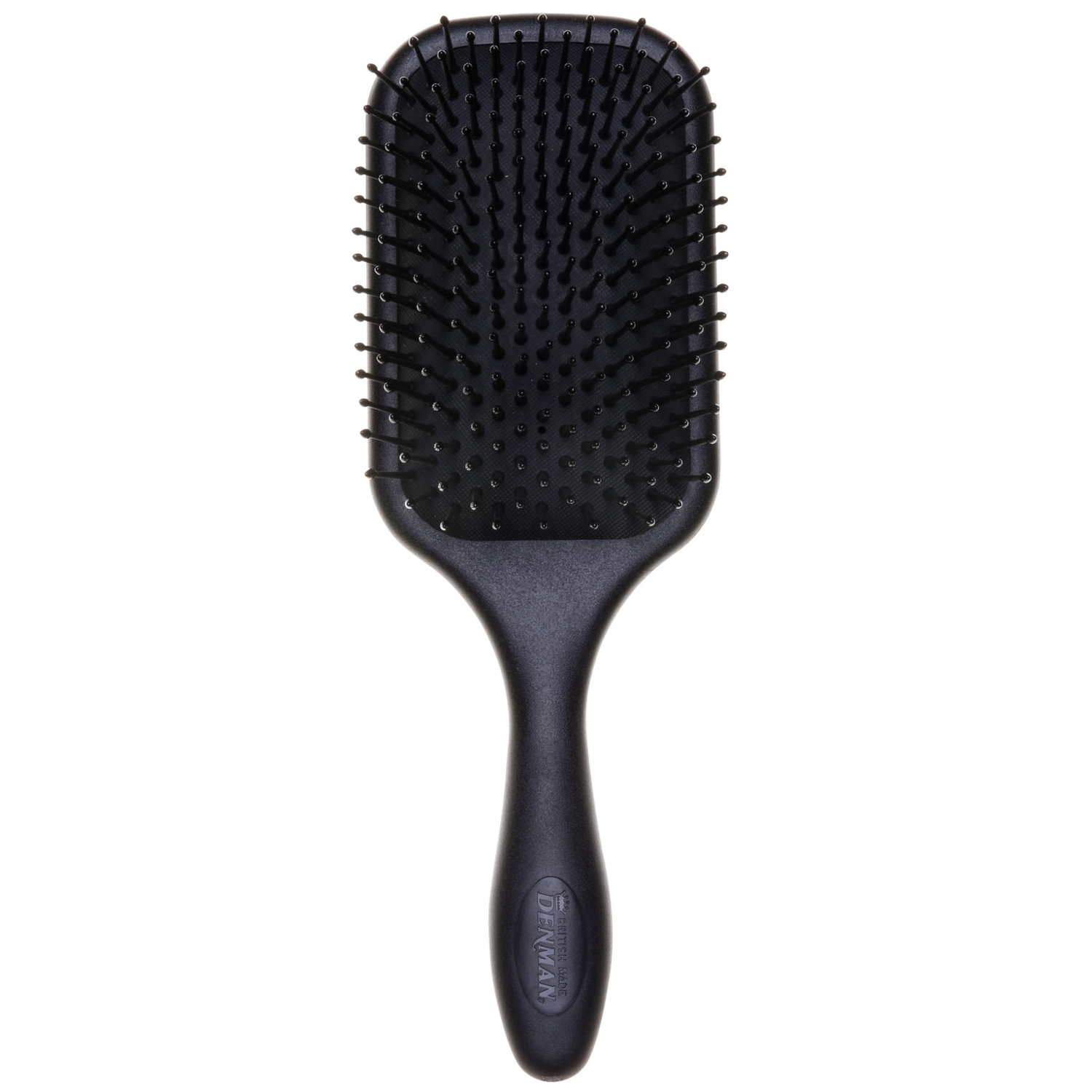 Denman D83 The Gentle Paddle Brush front view with air-cushioned paddle and ball-ended nylon pins for gentle detangling, smoothing, blow-drying and everyday styling.