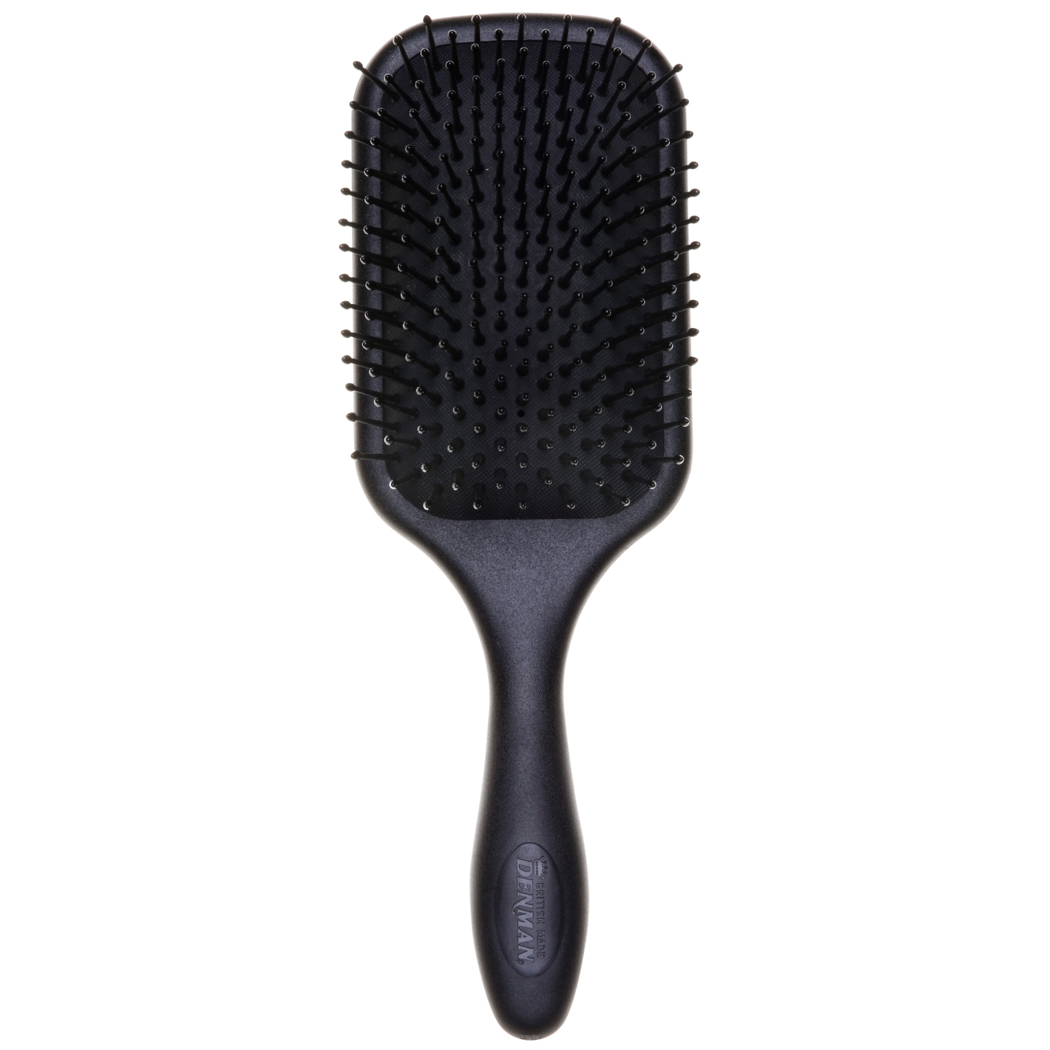 Denman D83 The Gentle Paddle Brush front view with air-cushioned paddle and ball-ended nylon pins for gentle detangling, smoothing, blow-drying and everyday styling.