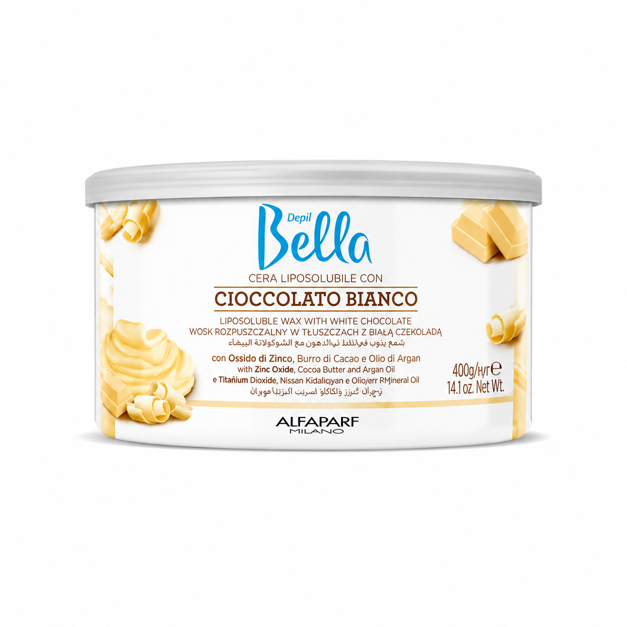 Depil Bella Liposoluble Wax with White Chocolate 400g professional hair removal wax tub for smooth, sensitive skin