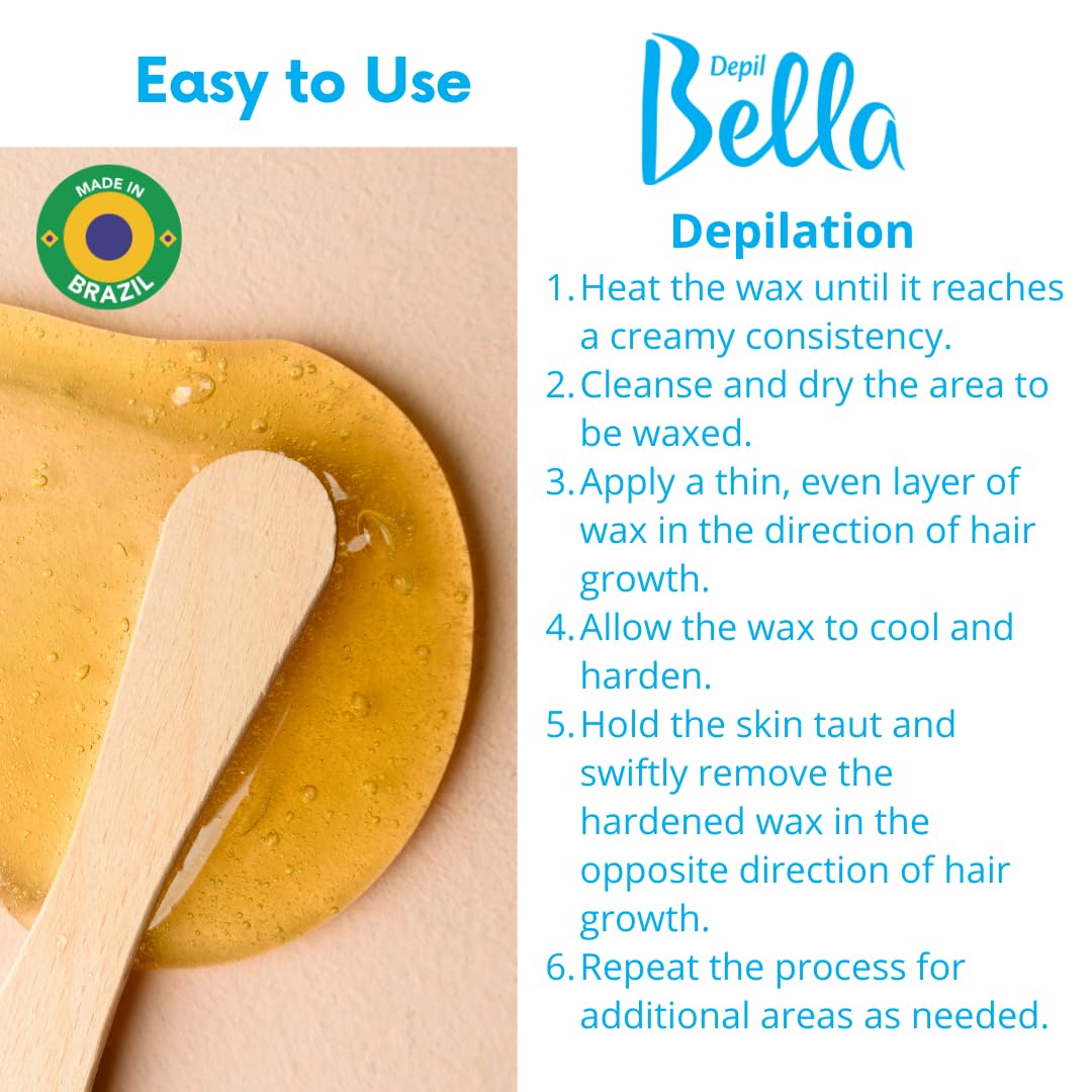 How to use Depil Bella White Chocolate Hard Wax Beads 1kg by melting, applying, cooling and removing for effective stripless hair removal