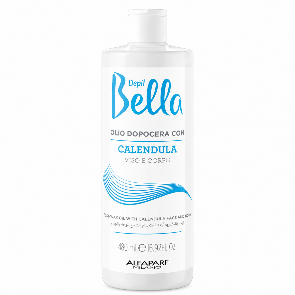 Depil Bella Post-Wax Oil with Calendula Face & Body 480ml nourishing post-wax oil to remove wax residue and soothe skin after hair removal
